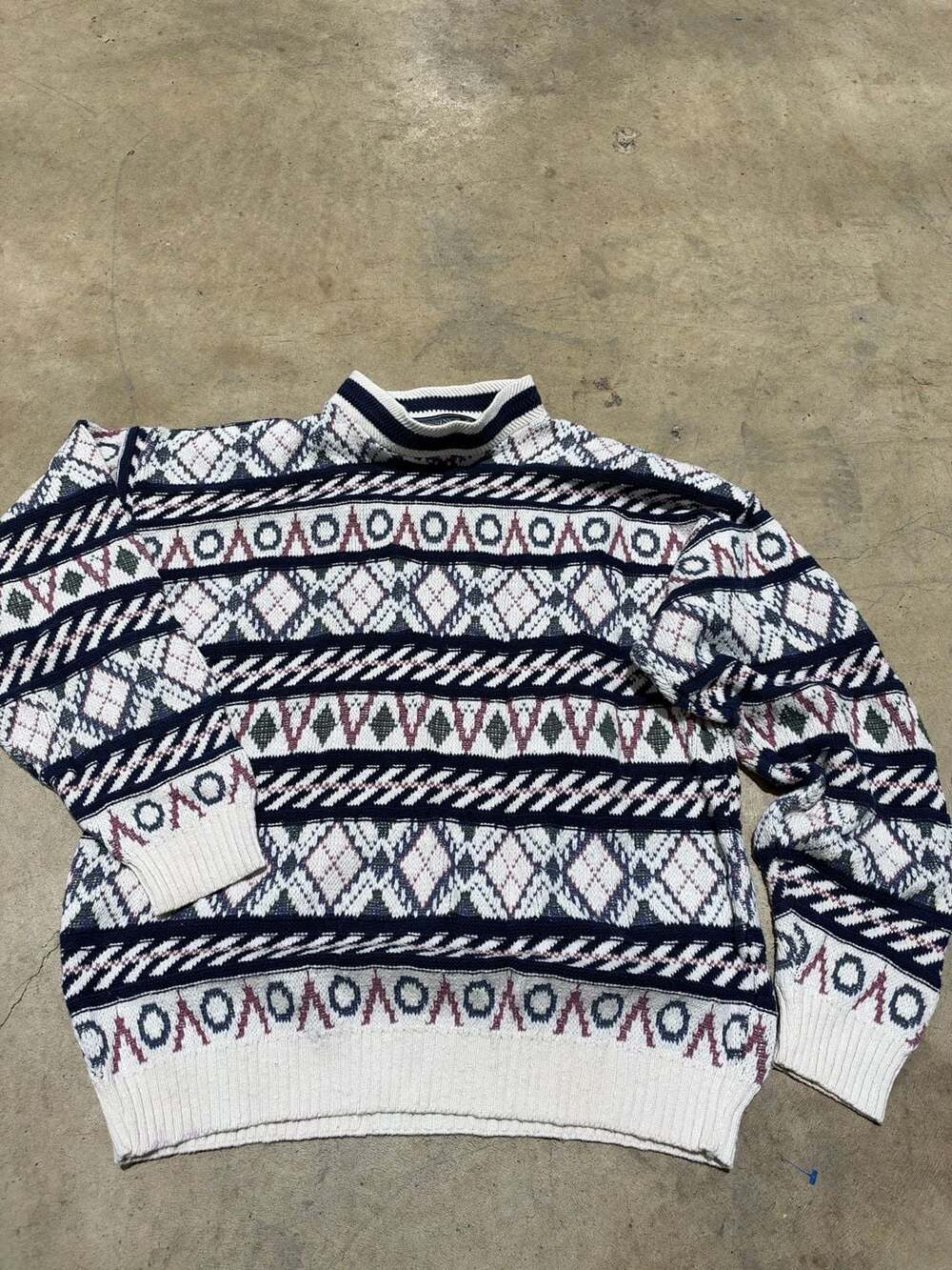 Crossings Vintage 90s Cotton Fair Isle Geometric Mock Neck Sweater Size L